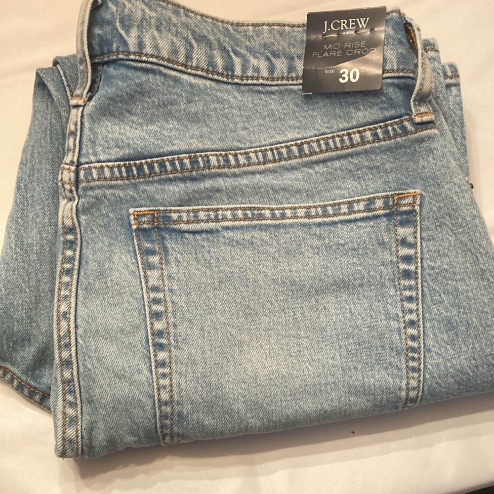 Women's J. Crew Factory button fly mid/rise flare crop jeans.  Size 30 NWT